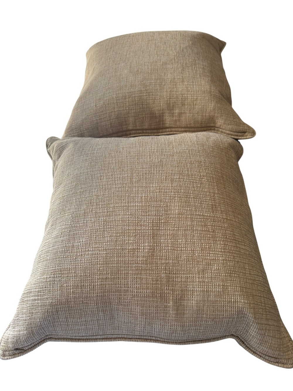 Ethan Allen Custom Throw Pillows Beige Textured Fabric, Set of Two Square - Picture 2 of 8